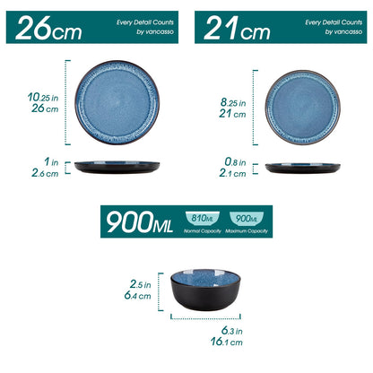 vancasso PLAYA Steingut Geschirrset 18tlg für 6 P. - Blau