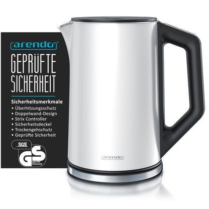 Arendo ELEGANT Wasserkocher - Edelstahl 1.5L Temperatur Weiss