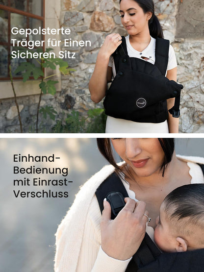 Grownsy Babytrage Ein-Klick-Schnalle, Kopfstütze, 3-20 kg, Schwarz