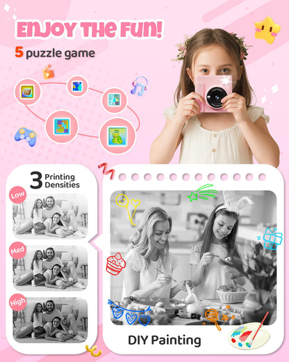 TIATUA Kinderkamera Sofortbildkamera X2 mit 32 GB Karte, rosa