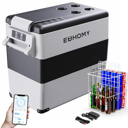 EUHOMY Kompressor Kühlbox Tragbarer Kühl-/Gefrierschrank - 49.4L. Dunkelgrau. Kühlt und gefriert Inhalt für Reisen und Outdoor.