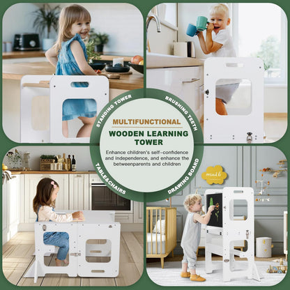 Labebe Montessori Lernturm Faltbar Multifunktion 3in1 - Weiss