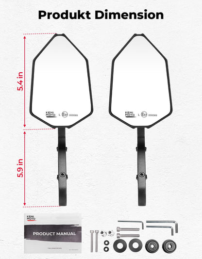 KEMIMOTO Lenkerendenspiegel Motorrad 2 Stück, E-geprüft, 22 mm