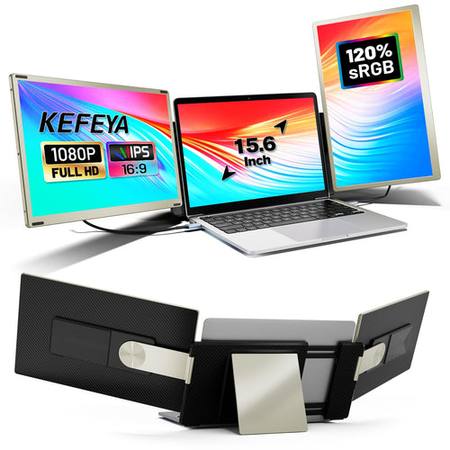 KEFEYA Triple Portable Monitor Laptop Erweiterung – 15.6" FHD. Drei 15.6" Displays erweitern den Laptop-Anzeigebereich.