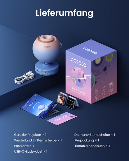 POCOCO Sternenhimmel Projektor, Galaxy Nachtlicht mit 2 Discs & Timer
