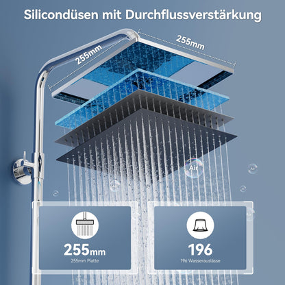 Auralum Duschsystem Regendusche mit Handbrause, Edelstahl, Chrom