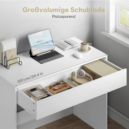 eSituro Schreibtisch mit Schubladen Bürotisch – Weiss 100x50 cm