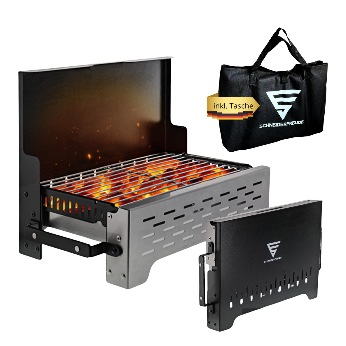SCHNEIDERFREUDE Klappgrill – DEKRA-geprüfter Holzkohlegrill –