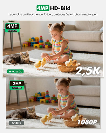 YESKAMOU Y660 Überwachungskamera Innen mit Akku, 2,5K 4MP, 360° WLAN