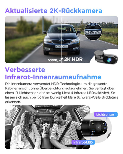 VIOFO A229 Pro 3-Lens 4K Dashcam - Vorne Hinten Innen
