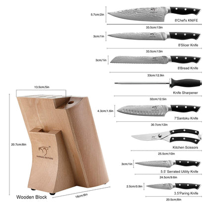 Damastmesser Set Küchenmesser – 9tlg. Profi inkl. Messerblock