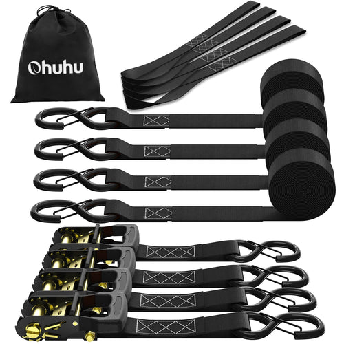 Ohuhu Spanngurte mit Ratsche, 4er-Set, 4,6 m, 1500 kg Bruchlast, schwarz, gummierte S-Haken