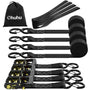 Ohuhu Spanngurte mit Ratsche, 4er-Set, 4,6 m, 1500 kg Bruchlast, schwarz, gummierte S-Haken