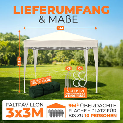 Kronenburg Faltpavillon 3 x 3 m wasserdicht UV 50+ Champagner