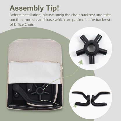 CASTLOVE Ergonomischer Chefsessel - Beige Stoff, klappbar