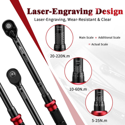 AEROFORCE Drehmomentschlüssel Set - 3-teilig 1/4" 3/8" 1/2" 5-220Nm