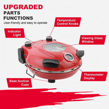 KLAIF Elektro Pizzaofen für Arbeitsplatte mit 31 cm Keramikstein - Rot