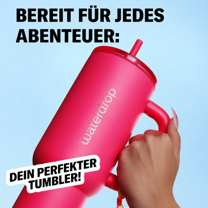waterdrop Thermobecher mit Strohhalm 1,1 L, Edelstahl, auslaufsicher