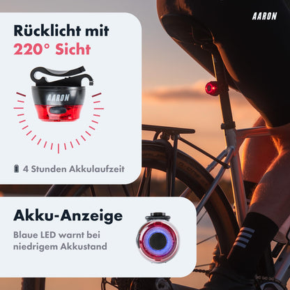 AARON LED Fahrradlicht Set 100 Lux, StVZO, USB aufladbar
