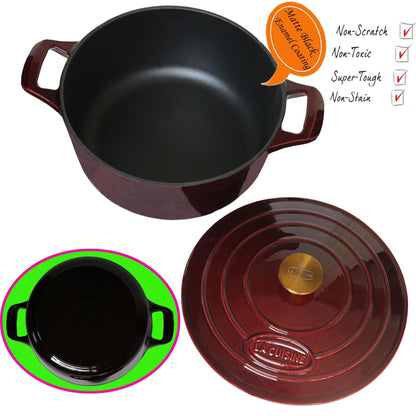 La Cuisine Gusseisen Bräter 20 cm 2 L mit Deckel, Cranberry