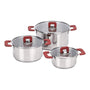 Amazon Basics Kochtopf-Set Edelstahl 3-teilig mit Deckeln 16/20/24 cm – drei ineinander stapelbare Töpfe mit Silikongriffen