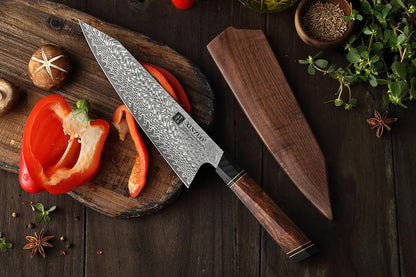 XINZUO Kiritsuke Kochmesser Damaststahl – Wüsten-Eisenholzgriff