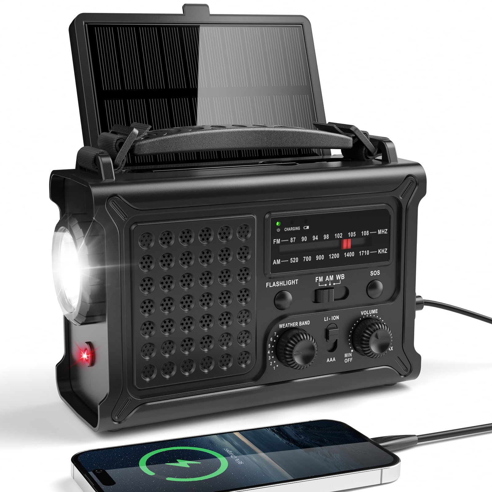 Mesqool CR1030 Notfallradio, Solar-Kurbelradio AM/FM mit Powerbank, ABS-Gehäuse und Solarpanel