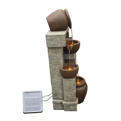 Teamson Home Solarbrunnen 4-stufig mit LED-Beleuchtung, Bronze