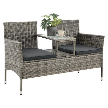 Juskys Monaco Polyrattan Gartenbank – 2-Sitzer grau-meliert