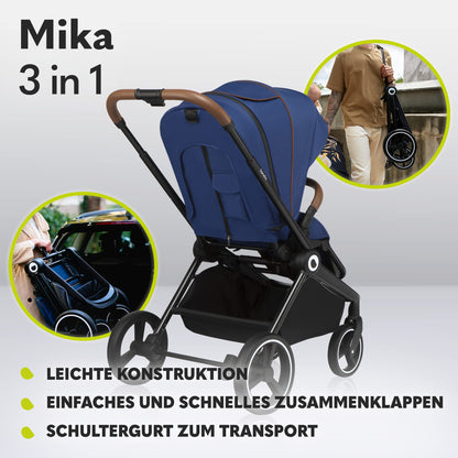LIONELO Mika 3in1 Kinderwagen Set Babyschale - Blue Navy