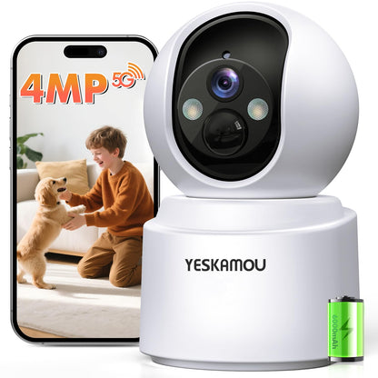 YESKAMOU Y660 Überwachungskamera Innen mit Akku, 2,5K 4MP, 360° WLAN zur Innenraumüberwachung