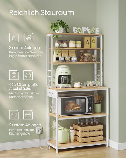 VASAGLE KKS119Y02 Küchenregal - mit Steckdosen, Goldeiche-Wolkenweiss