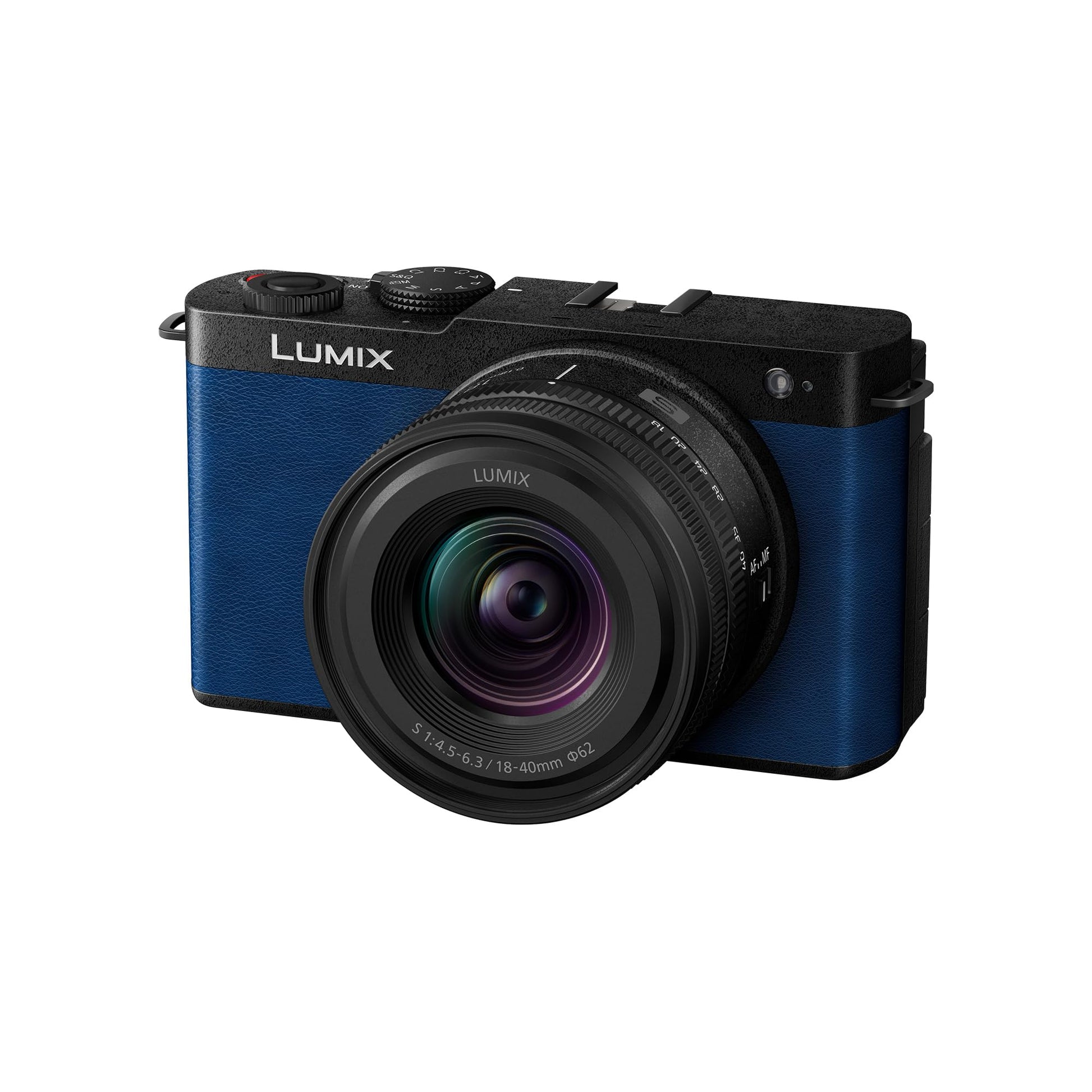 Panasonic Lumix DC-S9NE-A Spiegellose Vollformatkamera - Blau Kit. Kompaktes blaues, rechteckiges Gehäuse. Für hochauflösende Foto- und Videoaufnahmen.