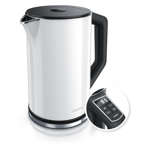 Arendo ELEGANT Wasserkocher - Edelstahl 1.5L Temperatur Weiss. Zylindrischer 1.5L Edelstahl-Wasserkocher in Weiß. Erhitzt Wasser präzise für Heißgetränke.