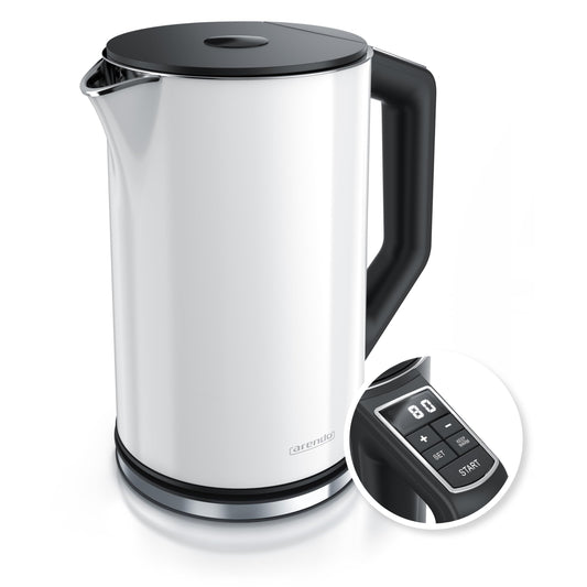 Arendo ELEGANT Wasserkocher - Edelstahl 1.5L Temperatur Weiss. Zylindrischer 1.5L Edelstahl-Wasserkocher in Weiß. Erhitzt Wasser präzise für Heißgetränke.