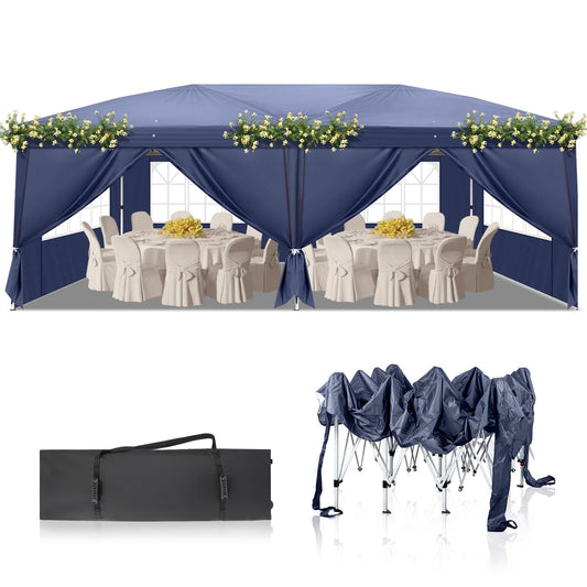 Bonnlo Faltpavillon 3x6m Gartenzelt – Blau mit 4 Seitenwänden. Mobiler Wetterschutz für Gartenfeste und Veranstaltungen.
