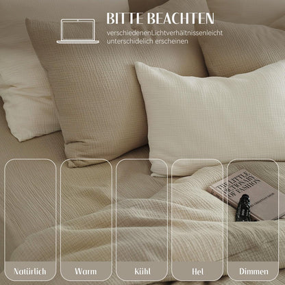 Sedefen Doppelte Musselin Bettwäsche Set 220x240 cm - Beige