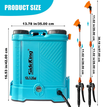 SideKing Akku-Drucksprüher 12L Rückenspritze mit Teleskoplanze