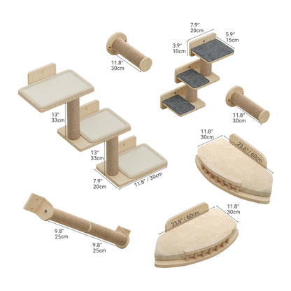 YITAHOME Katzen Kletterwand Set aus Holz – 7-teilige Katzenmöbel
