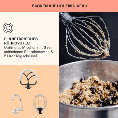 Klarstein Knetmaschine 1300W – 5L Teigmaschine mit Planetenrührwerk