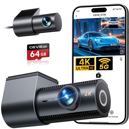 Cievie D100 Dashcam Auto, 4K + 1080P vorne/hinten, WLAN, Nachtsicht