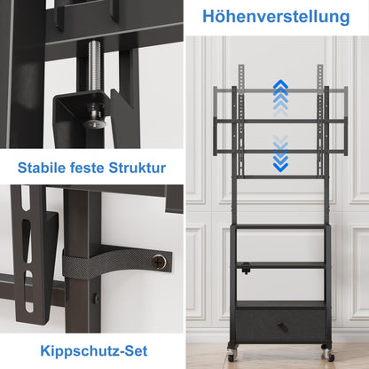 RollStand TV Ständer TV Rollwagen – Schwarz 32-75 Zoll