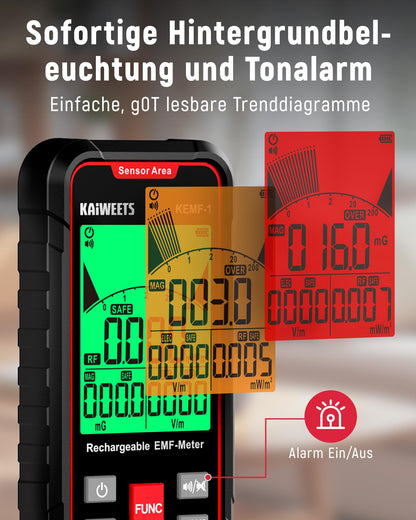 KAIWEETS EMF Messgerät KEMF-1 für EF, MF und RF mit LCD-Display