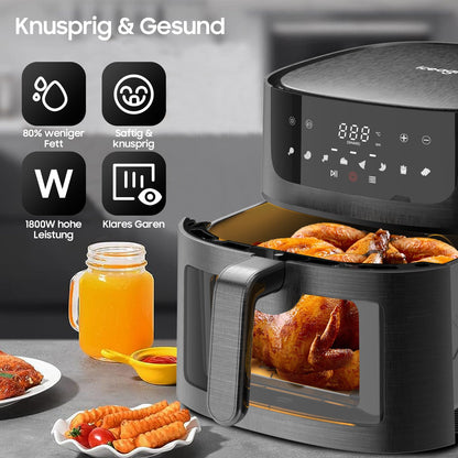 Heissluftfritteuse XXL Air Fryer 9L - Sichtfenster Touchscreen