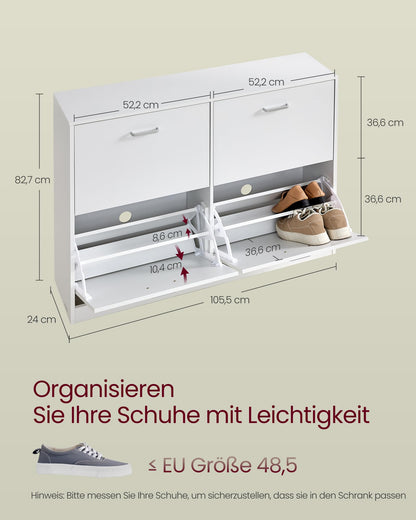 VASAGLE LBC035W01 Schuhschrank 4 Klappen, Schneeweiss