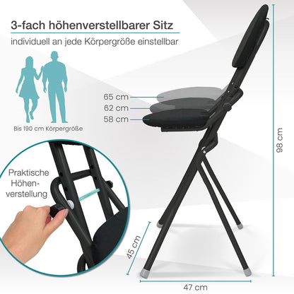 ELONEO Bügelstehhilfe mit Rückenkissen, höhenverstellbar, schwarz