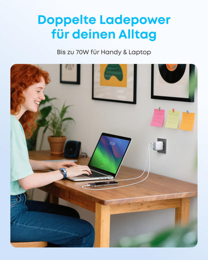 Anker Zolo 70W USB-C Ladegerät, 4-Port Netzteil, kompakt (A121C)