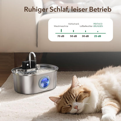 PEKTACO Katzenbrunnen Edelstahl, kabelloser Trinkbrunnen mit Akku