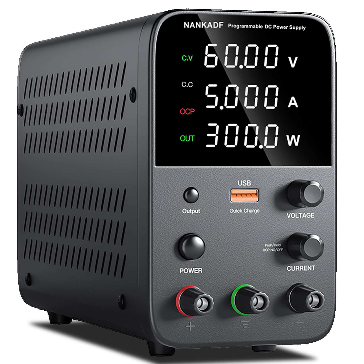Profi Präzisions Labornetzteil DC Regelbar 0-60V 0-5A. Grau-schwarzes Rechteckgerät; regelt DC-V/A für Elektronik.