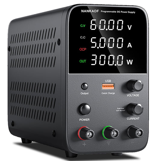 Profi Präzisions Labornetzteil DC Regelbar 0-60V 0-5A. Grau-schwarzes Rechteckgerät; regelt DC-V/A für Elektronik.
